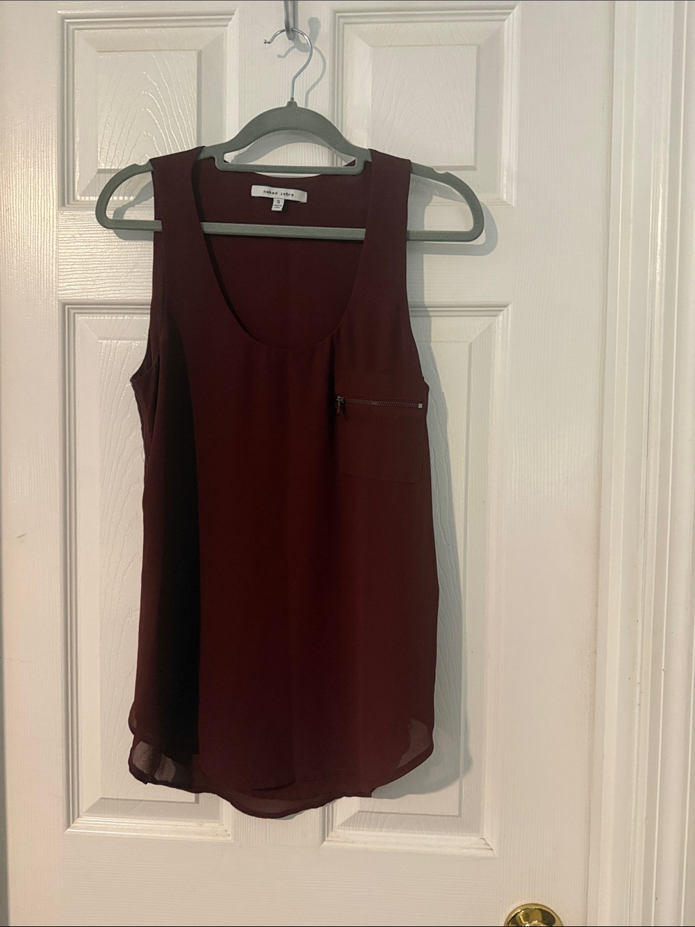 Naked Zebra Burgundy Sleeveless Zip-Pocket Camisole